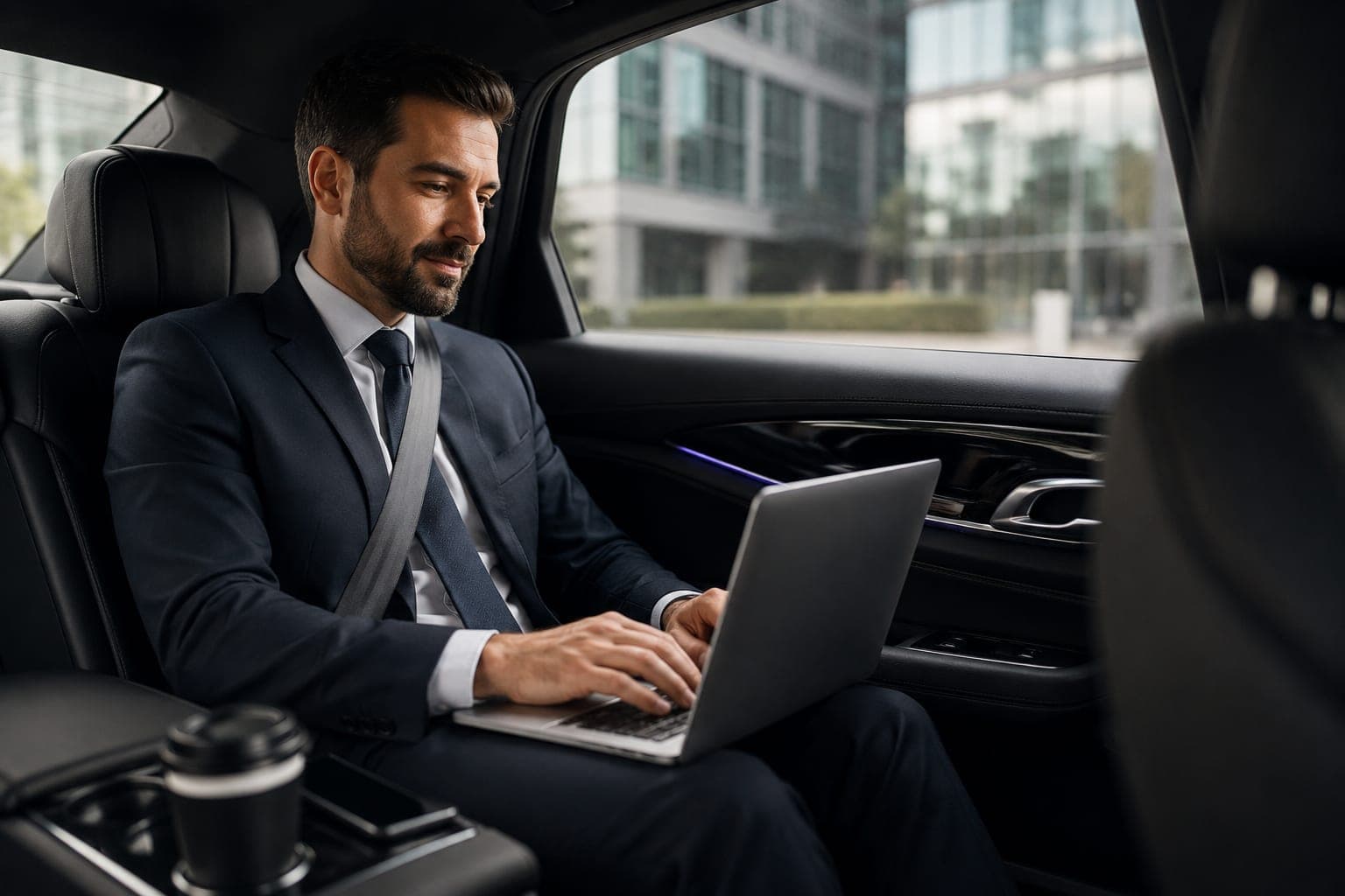 Professional business passenger using Bluebird Cars