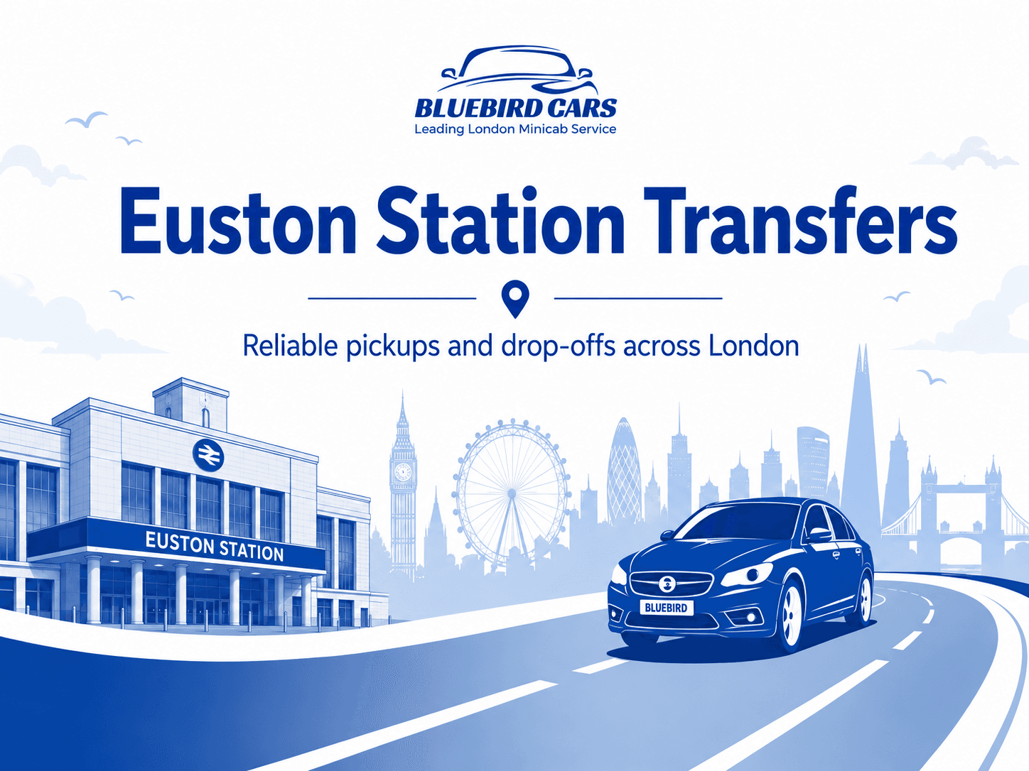 Euston Station taxi passenger travelling with Bluebird Cars