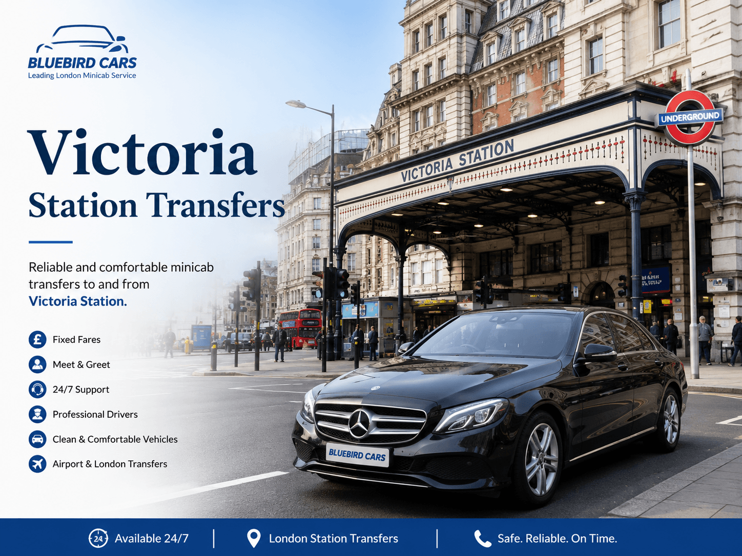 Victoria Station taxi passenger travelling with Bluebird Cars