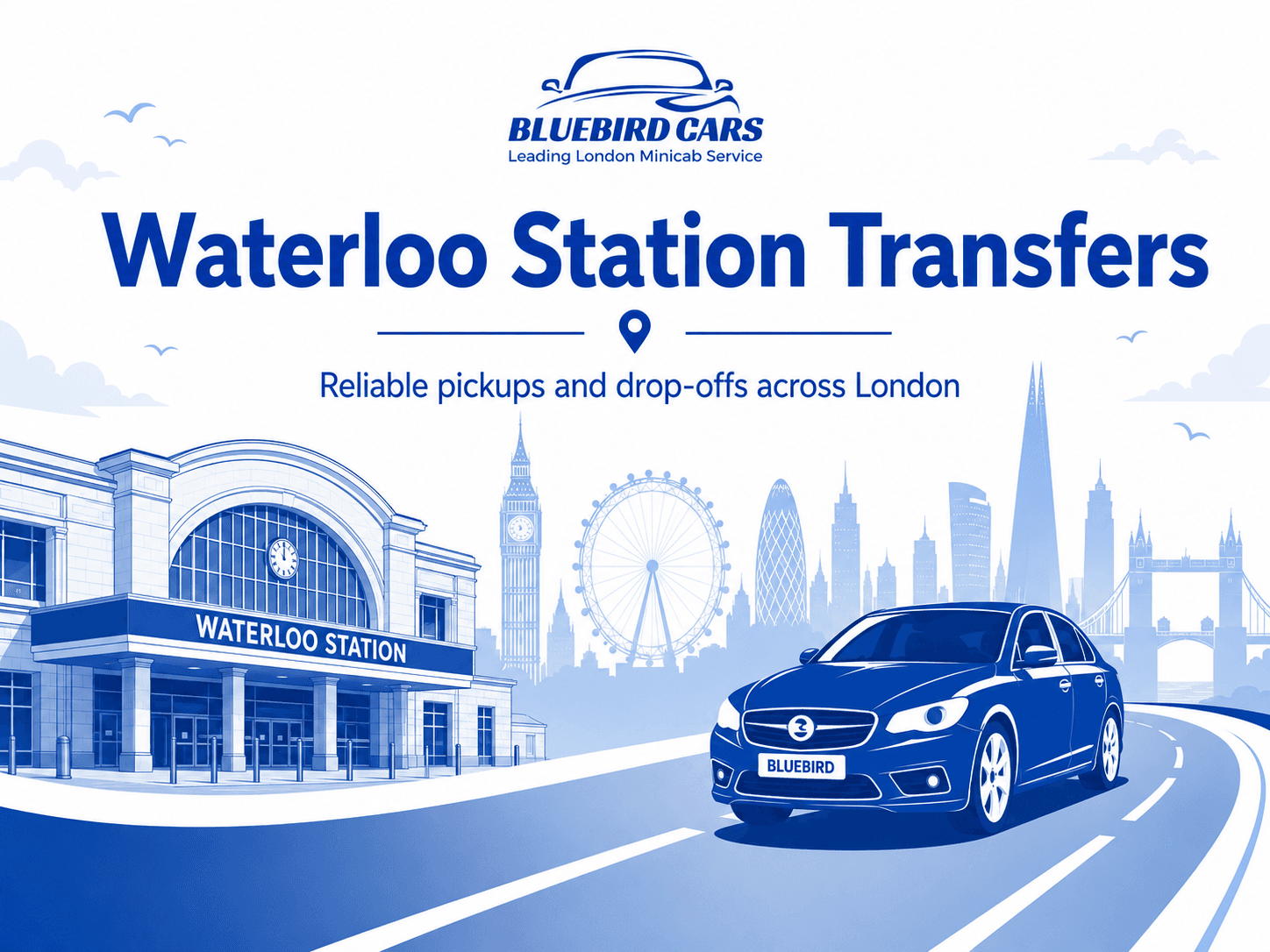 Waterloo Station taxi passenger travelling with Bluebird Cars